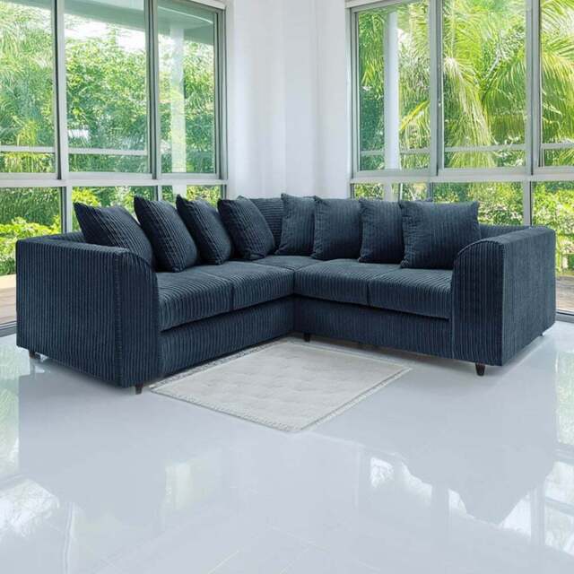 Luxor 5 Seater Navy Blue Jumbo Cord Scatter Back L Shaped Corner Sofa Set - Wilko - image 1