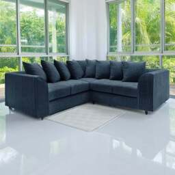 Luxor 5 Seater Navy Blue Jumbo Cord Scatter Back L Shaped Corner Sofa Set - Wilko - thumbnail 1