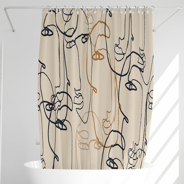 Benjamin Tate Design Cream Line Drawing of Faces Shower Curtain 170 x 170cm - Size: 170 x 170 x 1cm - Wilko - image 1