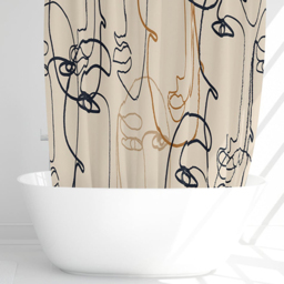 Benjamin Tate Design Cream Line Drawing of Faces Shower Curtain 170 x 170cm - Size: 170 x 170 x 1cm - Wilko - thumbnail 4