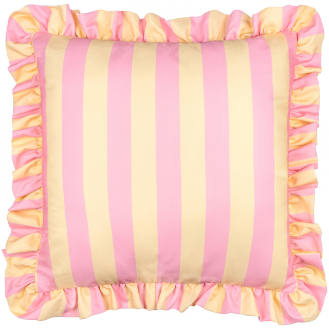 Furn Palm Royale Yellow Stripe Ruffle Printed Cushion 50 x 50cm - Wilko - image 1