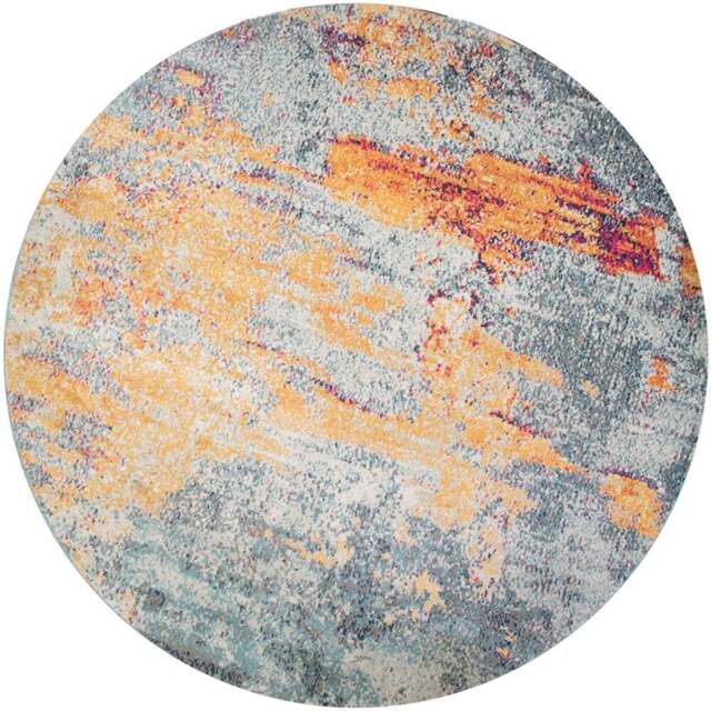 Kukoon Navy Blue and Ochre Distressed Abstract Rug 160cm - Size: 160 x 160cm - Wilko - image 1