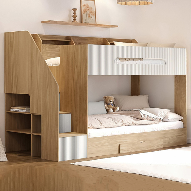 Flair Finn Single Oak and White Staircase Bunk Bed with Storage - Size: 158.8 x 116 x 242.4cm - Wilko - image 1