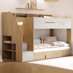 Flair Finn Single Oak and White Staircase Bunk Bed with Storage - Size: 158.8 x 116 x 242.4cm - Wilko - thumbnail 1