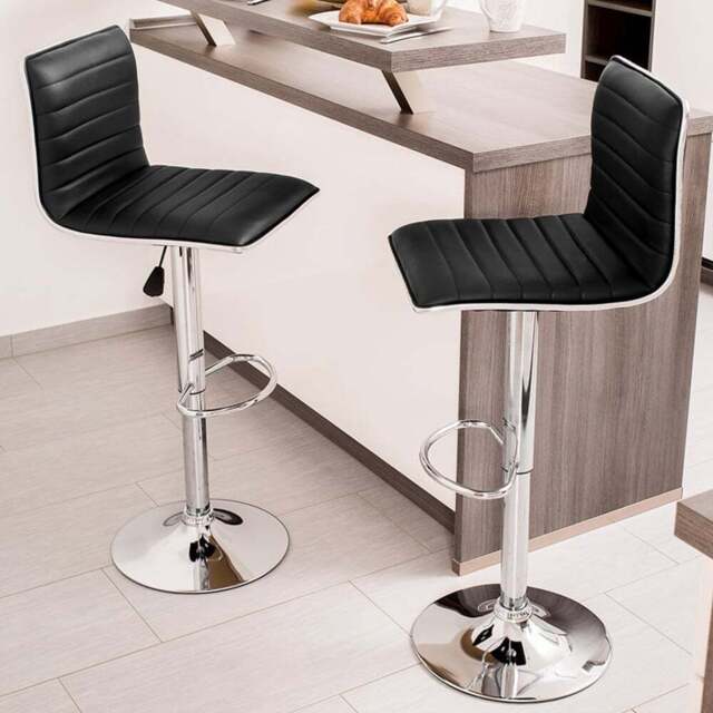 tectake Johannes Synthetic Leather Bar Stool Set of 2 - Size: 109 x 40 x 38cm - Black - Wilko - image 1