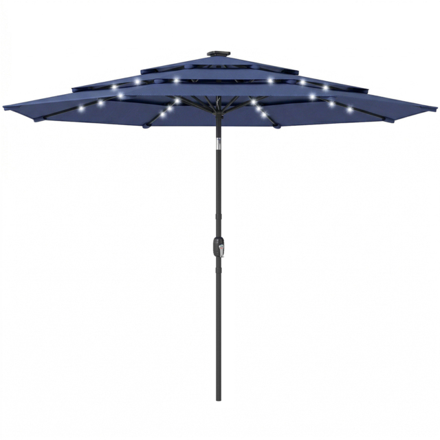 Outsunny 3-Tier Navy Blue 32 Solar LED Garden Parasol Umbrella 2.8m - Wilko - image 1