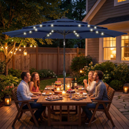 Outsunny 3-Tier Navy Blue 32 Solar LED Garden Parasol Umbrella 2.8m - Wilko - thumbnail 3