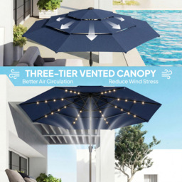 Outsunny 3-Tier Navy Blue 32 Solar LED Garden Parasol Umbrella 2.8m - Wilko - thumbnail 7