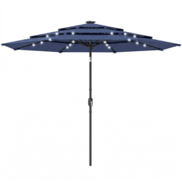 Outsunny 3-Tier Navy Blue 32 Solar LED Garden Parasol Umbrella 2.8m - Wilko - thumbnail 1