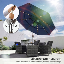 Outsunny 3-Tier Navy Blue 32 Solar LED Garden Parasol Umbrella 2.8m - Wilko - thumbnail 4