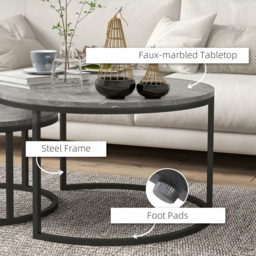 Portland Black Marble Effect Nest of Tables Set of 2 - Size: 78.5 x 78.5 x 46.5cm - Brown - Wilko - thumbnail 5