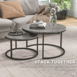 Portland Black Marble Effect Nest of Tables Set of 2 - Size: 78.5 x 78.5 x 46.5cm - Brown - Wilko - thumbnail 7