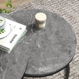 Portland Black Marble Effect Nest of Tables Set of 2 - Size: 78.5 x 78.5 x 46.5cm - Brown - Wilko - thumbnail 4
