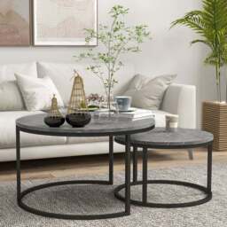 Portland Black Marble Effect Nest of Tables Set of 2 - Size: 78.5 x 78.5 x 46.5cm - Brown - Wilko - thumbnail 1
