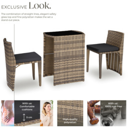 tectake Hamburg 2 Seater Rattan Garden Bistro Set Natural - Brown - Wilko - thumbnail 4