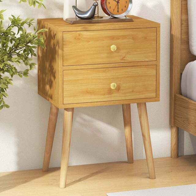 Costway 2 Drawer Natural Wooden Nightstand - Wilko - image 1