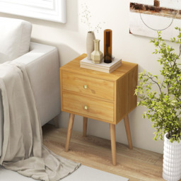 Costway 2 Drawer Natural Wooden Nightstand - Wilko - thumbnail 5