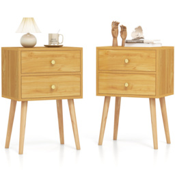 Costway 2 Drawer Natural Wooden Nightstand - Wilko - thumbnail 4