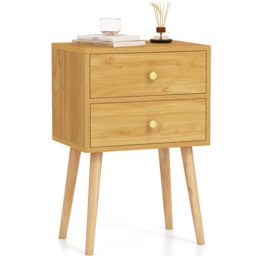 Costway 2 Drawer Natural Wooden Nightstand - Wilko - thumbnail 3