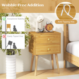 Costway 2 Drawer Natural Wooden Nightstand - Wilko - thumbnail 7