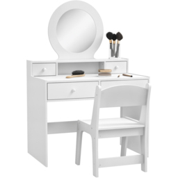 AIYAPLAY 4 Drawer White Mirror Kids Dressing Table and Stool Set - Size: 98 x 40 x 70cm - Wilko - thumbnail 3