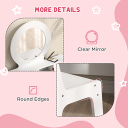 AIYAPLAY 4 Drawer White Mirror Kids Dressing Table and Stool Set - Size: 98 x 40 x 70cm - Wilko - thumbnail 7