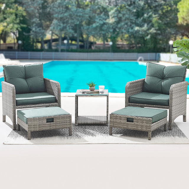 Home Detail Grenada 2 Seater Green Rattan Lounger with Cover - Grey - Wilko - image 1