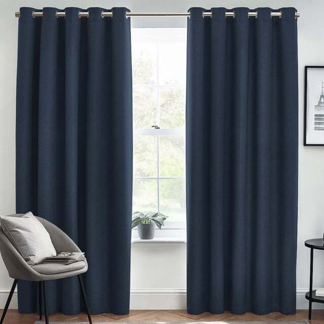 furn. Dawn Blue Textured Blackout Eyelet Curtains 117 x 183cm - Size: 183 x 117 x 1cm - Wilko - image 1