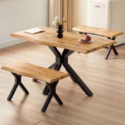 Kosy Koala 4 Seater Wooden Dining Table Set with Benches - Multi - Wilko - thumbnail 1