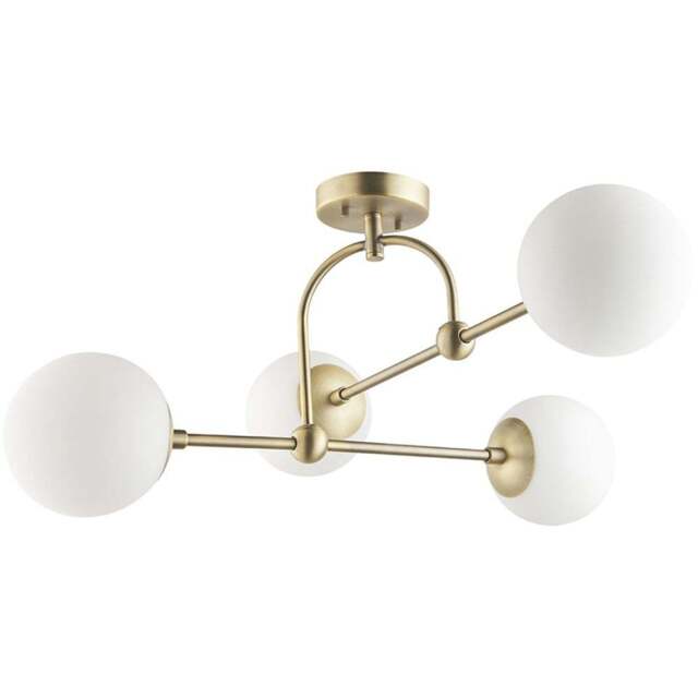 Merano Cosenza Antique Brass and Opal Glass 4 Light Ceiling Semi Flush - Size: 70.5 x 70.5 x 32.5cm - Brown - Wilko - image 1
