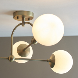 Merano Cosenza Antique Brass and Opal Glass 4 Light Ceiling Semi Flush - Size: 70.5 x 70.5 x 32.5cm - Brown - Wilko - thumbnail 3