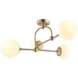 Merano Cosenza Antique Brass and Opal Glass 4 Light Ceiling Semi Flush - Size: 70.5 x 70.5 x 32.5cm - Brown - Wilko - thumbnail 4