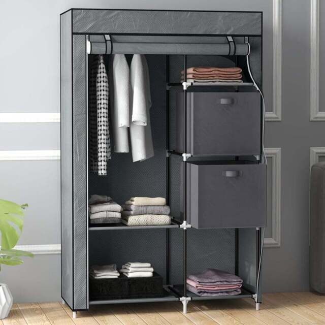 HOMCOM 2 Drawer Grey Fabric Portable Wardrobe - Size: 162.5 cm x 42.5 cm x 102.0 cmcm - Wilko - image 1