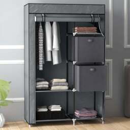 HOMCOM 2 Drawer Grey Fabric Portable Wardrobe - Size: 162.5 cm x 42.5 cm x 102.0 cmcm - Wilko - thumbnail 1