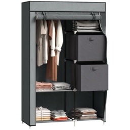 HOMCOM 2 Drawer Grey Fabric Portable Wardrobe - Size: 162.5 cm x 42.5 cm x 102.0 cmcm - Wilko - thumbnail 3