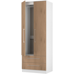 Crowndale Worcester 2 Door 2 Drawer Slatt Effect and White Tall Wardrobe Ready Assembled - Slatt Effect & White - Wilko - thumbnail 5