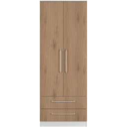 Crowndale Worcester 2 Door 2 Drawer Slatt Effect and White Tall Wardrobe Ready Assembled - Slatt Effect & White - Wilko - thumbnail 3