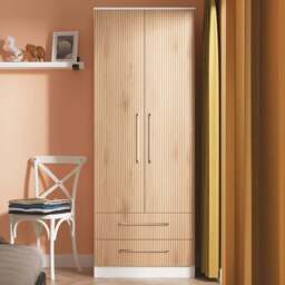 Crowndale Worcester 2 Door 2 Drawer Slatt Effect and White Tall Wardrobe Ready Assembled - Slatt Effect & White - Wilko - thumbnail 1