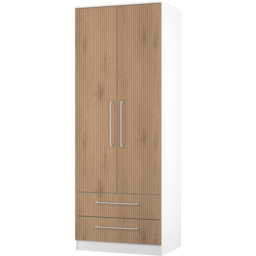 Crowndale Worcester 2 Door 2 Drawer Slatt Effect and White Tall Wardrobe Ready Assembled - Slatt Effect & White - Wilko - thumbnail 4