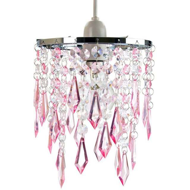 Happy Homewares Modern Waterfall Design Clear and Pink Acrylic Drops and Beads Pendant Shade - Size: 22 x 16 x 16cm - Wilko - image 1