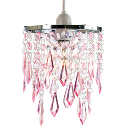 Happy Homewares Modern Waterfall Design Clear and Pink Acrylic Drops and Beads Pendant Shade - Size: 22 x 16 x 16cm - Wilko - thumbnail 3