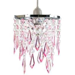 Happy Homewares Modern Waterfall Design Clear and Pink Acrylic Drops and Beads Pendant Shade - Size: 22 x 16 x 16cm - Wilko