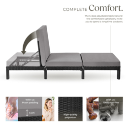 tectake Sofia Black 6 Level Adjustable Backrest Sun Lounger - Size: 27 x 66 x 196cm - Wilko - thumbnail 4