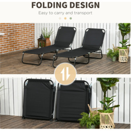 Outsunny Set of 2 Black Foldable Recliner Sun Lounger - Size: 1 Seater - Wilko - thumbnail 6