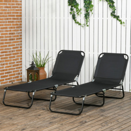 Outsunny Set of 2 Black Foldable Recliner Sun Lounger - Size: 1 Seater - Wilko - thumbnail 1