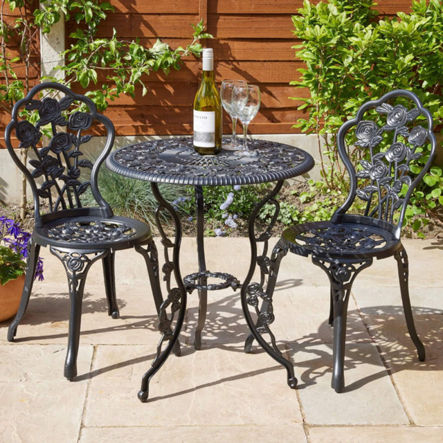Home Source Rose 2 Seater Black Outdoor Garden Bistro Set - Wilko - image 1