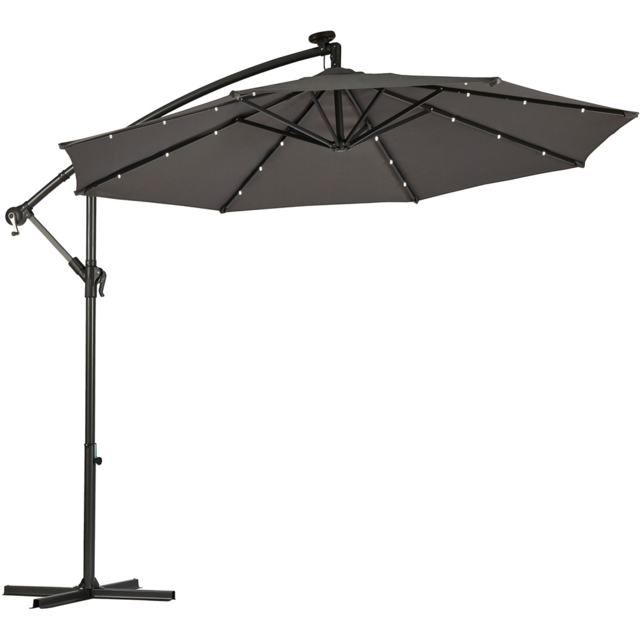 Garden Gear Charcoal Solar LED Cantilever Parasol with Cover 2.7m - Size: 3m - Grey - Wilko - image 1