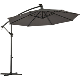 Garden Gear Charcoal Solar LED Cantilever Parasol with Cover 2.7m - Size: 3m - Grey - Wilko