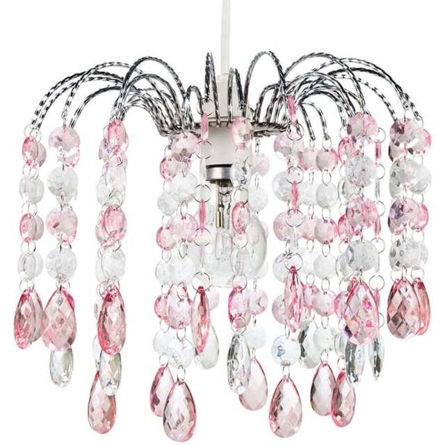 Happy Homewares Contemporary Waterfall Pink and Clear Acrylic Droplets Pendant Shade - Size: 26 x 27 x 8cm - Wilko - image 1