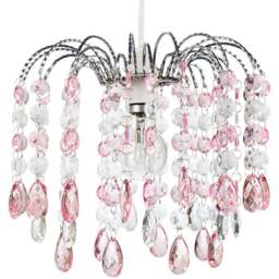 Happy Homewares Contemporary Waterfall Pink and Clear Acrylic Droplets Pendant Shade - Size: 26 x 27 x 8cm - Wilko